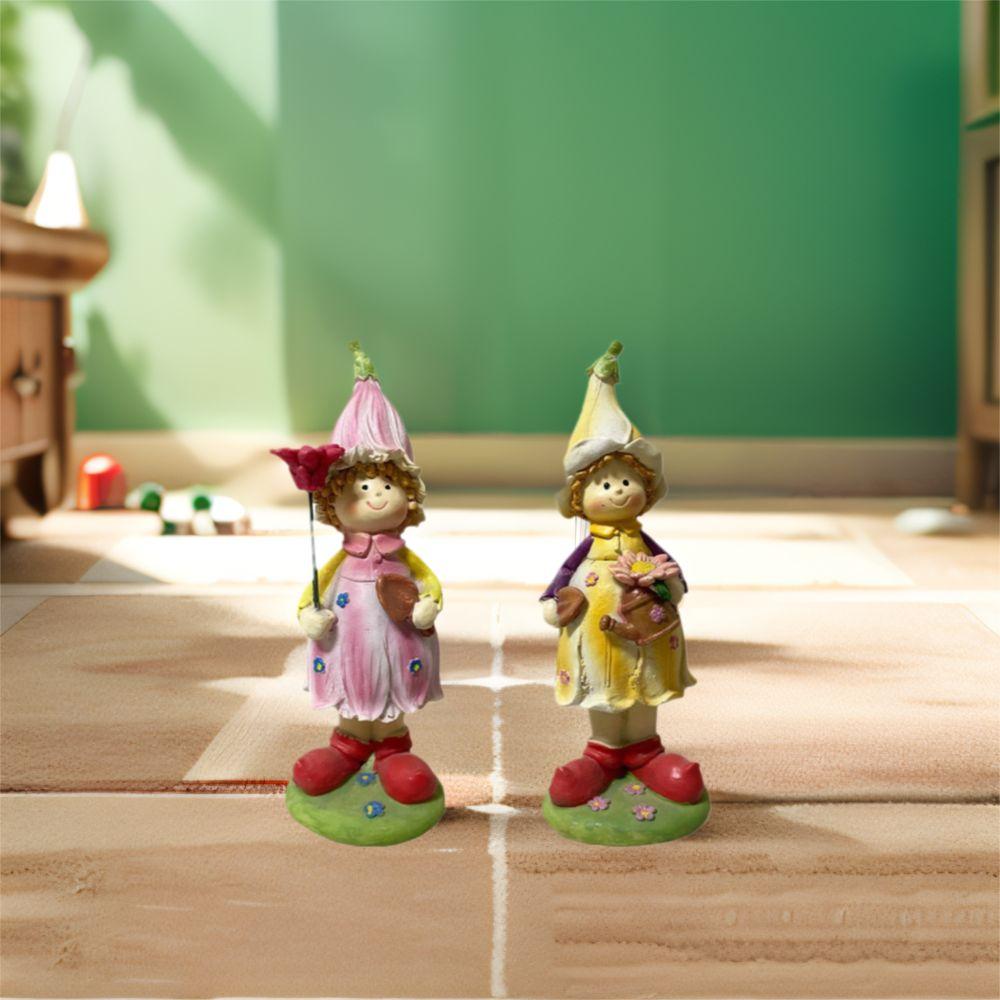 2pcs Garden Ornaments Resin Garden Couple Sculpture Cartoon Waterproof Boy and Girl Statue Cute Miniatures Figurine Desk
