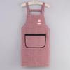 Cotton Plaid Kitchen Apron Large Storage Pocket Cute Flower Design For Home Cooking Baking Cleaning