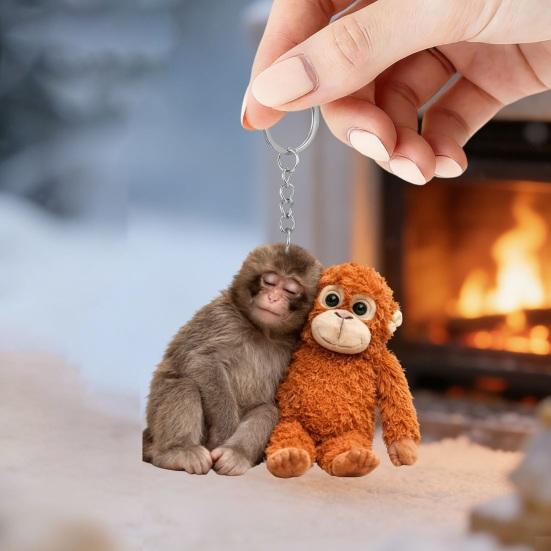 Klíčenka s přívěskem Plácni opici Oboustranný akrylový opičák držící hračku Klíčenka Batoh Kabelka Doplňky