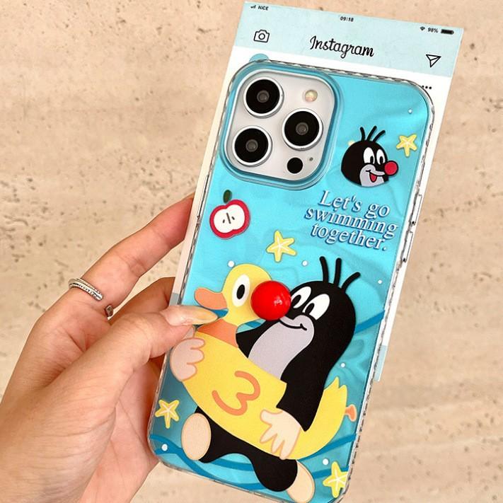 Applicable To Apple 15 Mobile Phone Case Water Ripples IPhone 14pro New Cartoon IPhone 13 Little Mole Cute