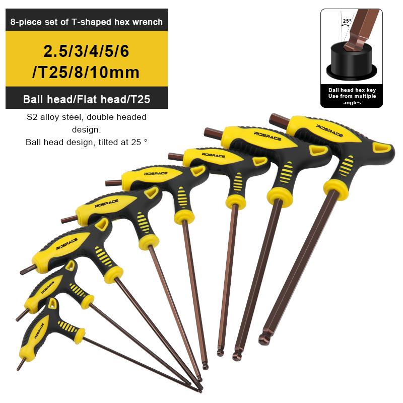 

RIDERACE велосипедный шестигранный ключ-ключ ручной ремонтный инструмент Т-образная ручка S2 стальной шарообразный внутренний шестигранный гаечный ключ 2.5/3/4/5/6/8/10 мм T25