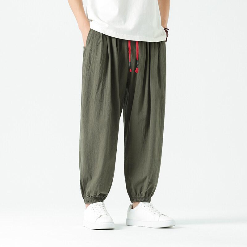 Spring Summer  Men's Cotton and Hemp Pants Loose Drawstring Lantern Pants Haren Pants Japanese Casual Pants