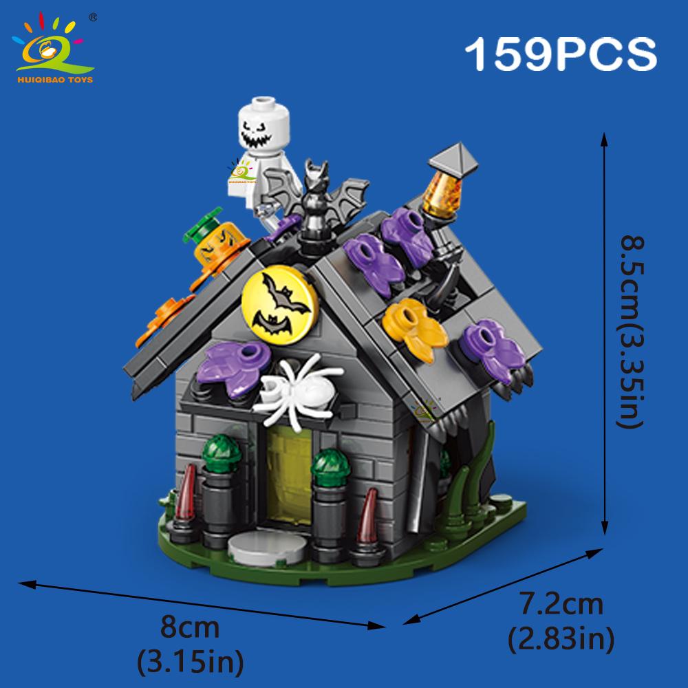 Ungiftige Halloween Modellbausteine Stadt Kürbis Geist Haus Zug Waggon Moc Steine Set Spielzeug Für Kinder Heimdekoration Geschenk