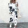 Ladies Crew Neck Long Sleeve Blouse And Elastic Waist Long Pants Two Piece Casual Outfit