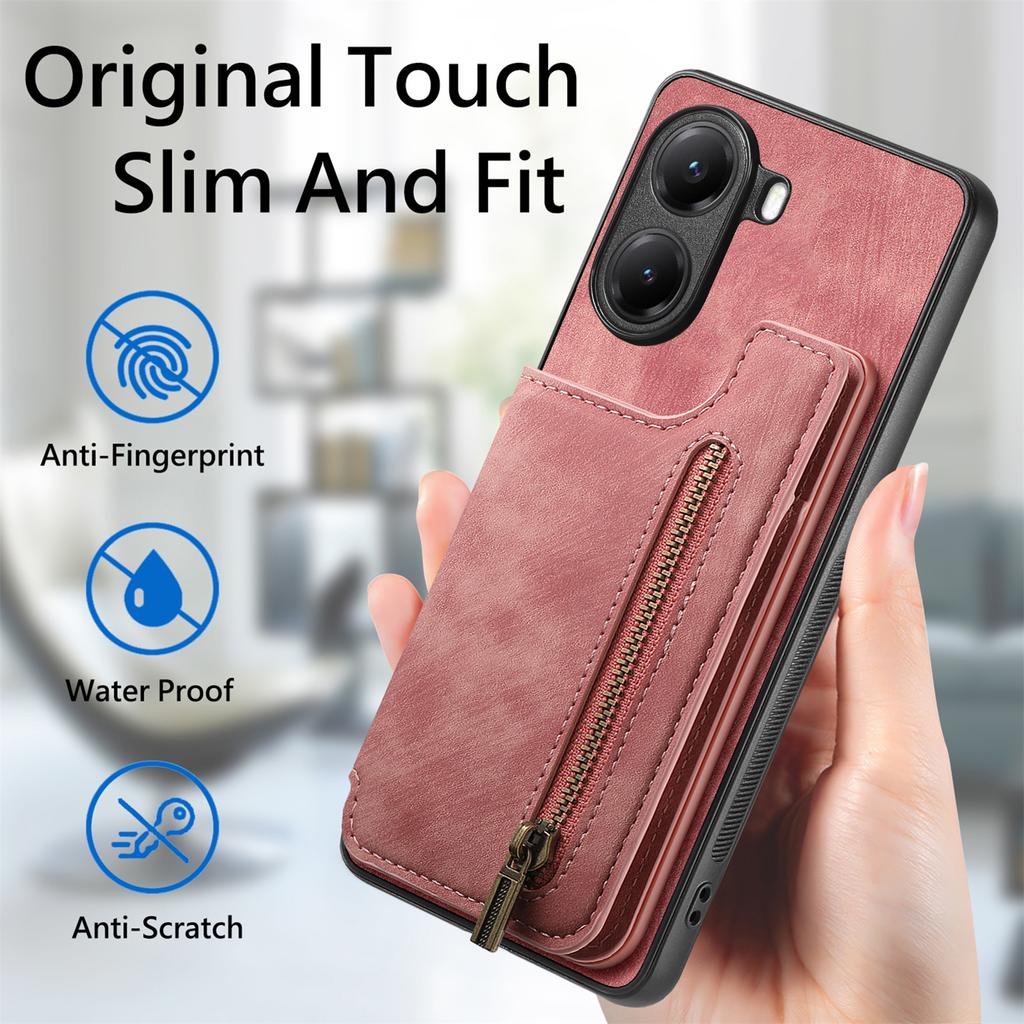 Etui dla Xiaomi Poco X7 Pro 5G/Xiaomi Redmi Turbo 4 5G z kieszonką na karty zapinaną na zamek, retro skórzane etui TPU na telefon