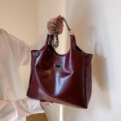 Sac Chaîne Sous-Bras Sac à Bandoulière Mode Niche Polyvalent Sac Cabas Rétro Pu Grande Capacité Sac Sous-Bras