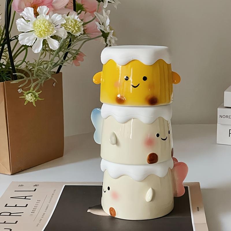 1pc Ceramic Angel Cake Coffee Mug with Lid, Cute Cake Shaped Mocha Cup, Creative Angel Wings Handle Design, Suitable for Home Decor