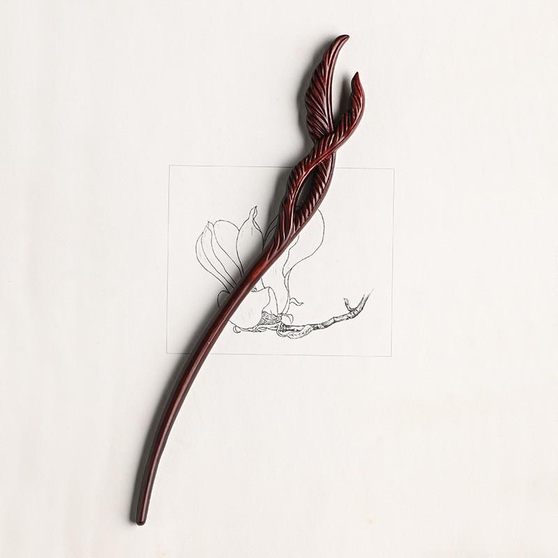 Red Sandalwood Women's Retro Hanfu Hairpins: Hollow Carved Moon Rabbit Wooden Ornaments