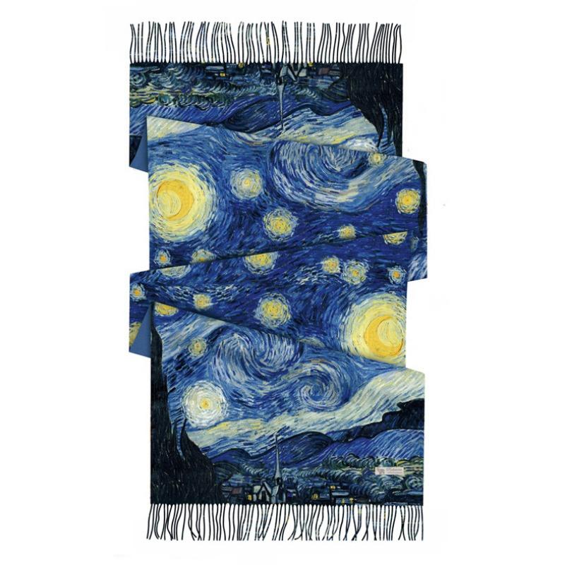 Exotic oil painting style scarf imitation cashmere warm shawl with women's versatile digital printing fringed scarf