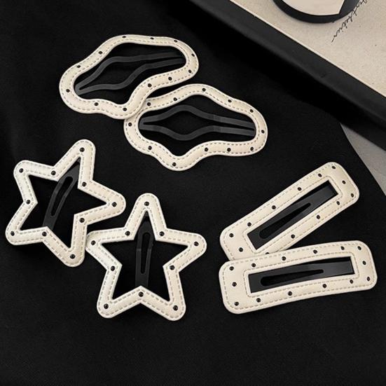 2Pcs Girl Hairpins Dot Print Star Cloud Shape Imitation Leather Hair Clips Non-Slip Stable BB Clips Hair Accessories