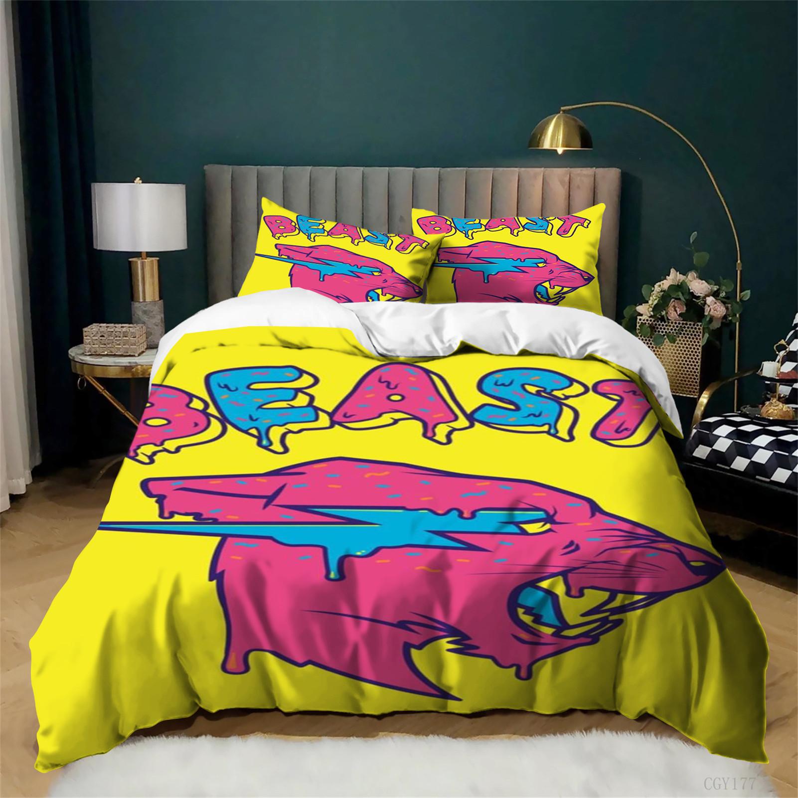 Grosstor Unisex 3 Pieces Mr Beast Duvet Cover Set Lightning Cat Bedding Set Soft Lightweight Comforter Cover With Zipper Closure