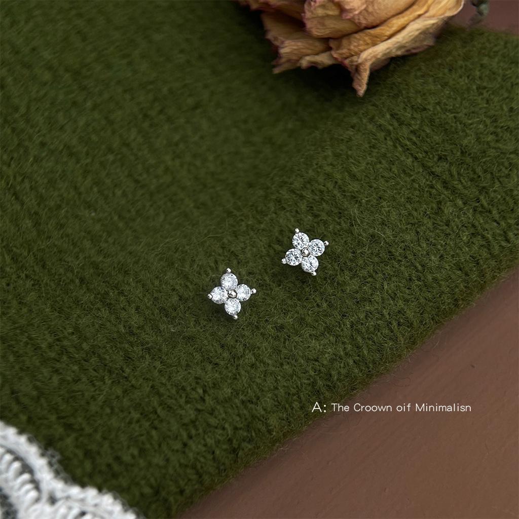 Mini version micro-inlaid zircon~ needle-plated stud earrings ins simple and fresh earrings three-piece earrings