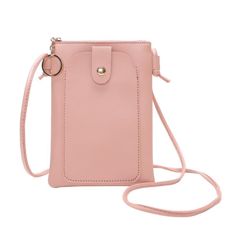 

Korean Style Waterproof Solid Color PU Crossbody Coin Purse & Phone Bag - Single Shoulder Summer Design. светло-розовый