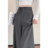Women's Gray Wide-Leg Pants High-Waisted Loose Fit Office Casual Trousers