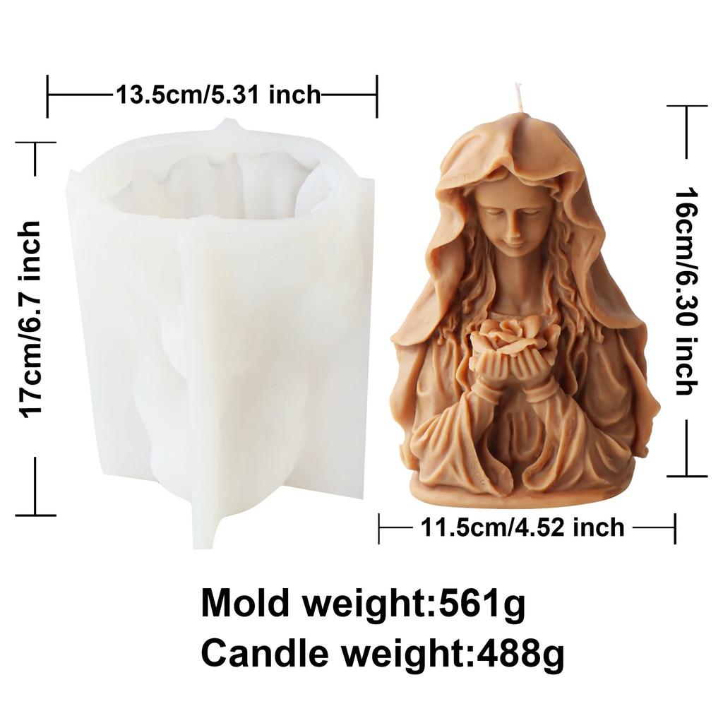 Roman Pillar Virgin Statue Candle Silicone Mold Roman Pillar Virgin Mary Angel Sculpture Resin Silicone Mold Jesus Candle Mold