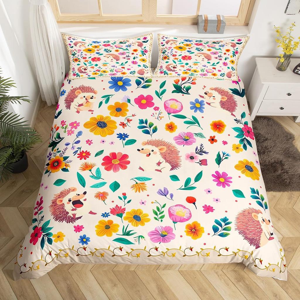 Kawaii Hedgehog Duvet Covers For Kids Queen King Size Lightweight Bedding Sets Wild Animal Bedding Sets Bedroom Decor No Quilt