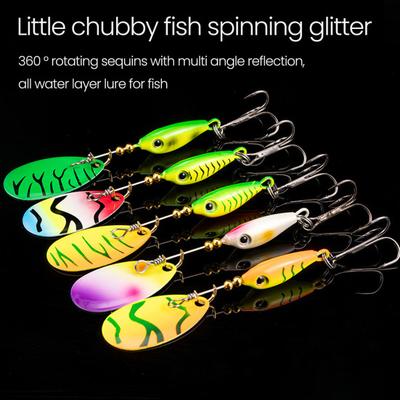 5Pcs 7.5CM/9G Fishing Lure with Metal Spinner Blade Hook Rotating Sequin Spoon Spinnerbait Bionic Bait Saltwater Freshwater Bass Pike Walleye Fishing