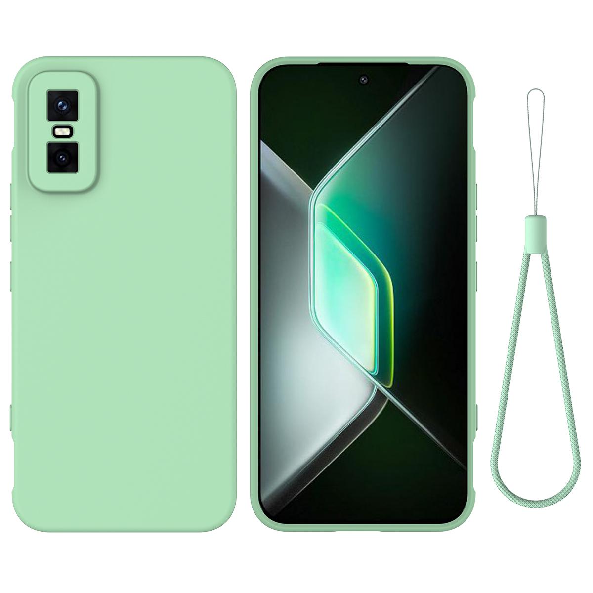 

For Infinix GT 30 Pro 5G Liquid Silicone Case Phone Back Cover with Hand Strap Green