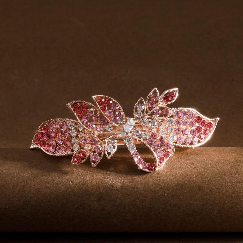 Clip de Primavera de Circonita Blanca Flor de Pedrería Brillante Clip Superior Clip Horizontal Elegante Adorno para el Cabello de Moda para Madres