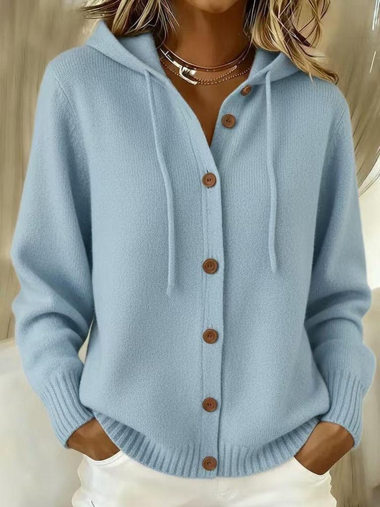 European & American Knit Hooded Cardigan Jacket Autumn/Winter New Style Cross-Border Solid Color Casual Fashion Women's Clothing