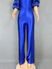 Women's One-Shoulder Stacked Sleeve Jumpsuit Party Dress 5813