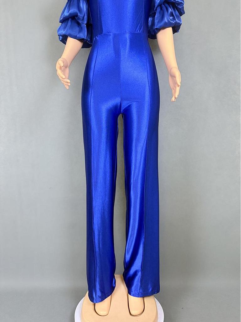 Women's One-Shoulder Stacked Sleeve Jumpsuit Party Dress 5813