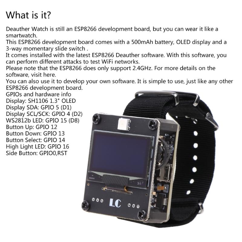 Instrument de testare WiFi ESP8266 WiFi Deauther Watch V1 DSTIKE NodeMCU Placă de dezvoltare programabilă Baterie de 800 mAh încorporată