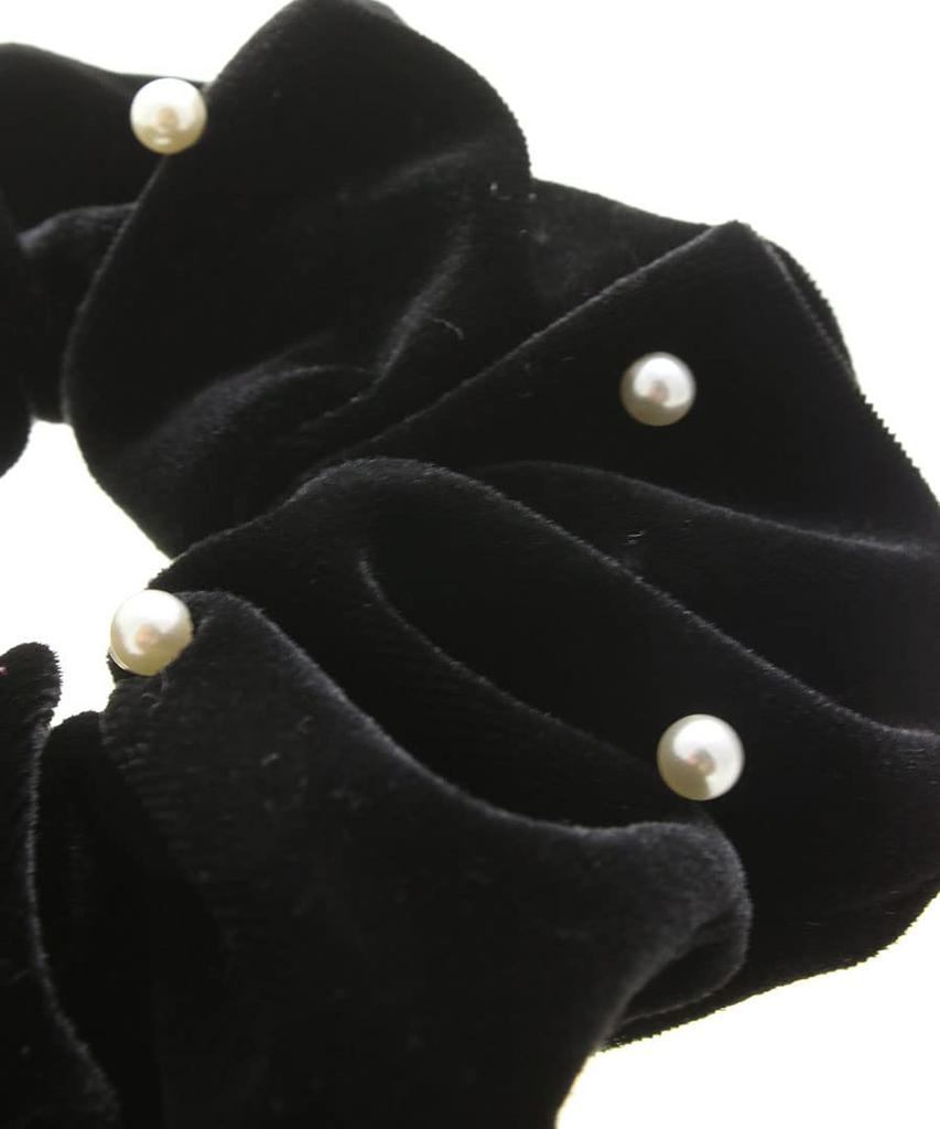 Kobe Vantaine VINGTAINE Velvet Big Scrunchie Hair Accessory Black Pearl-trimmed (HS-164-BK) -
