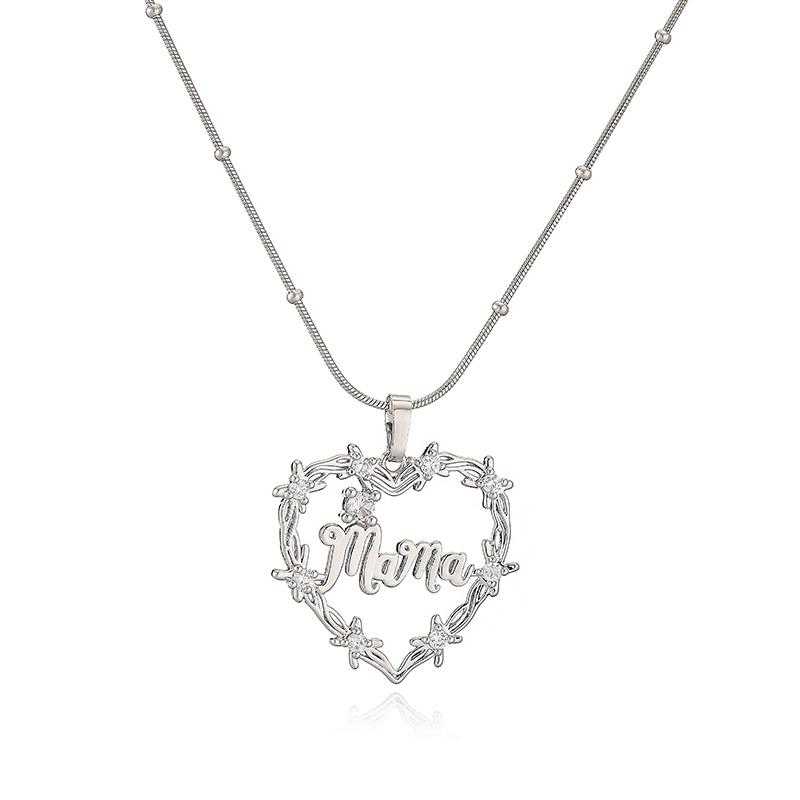 HECHENG,Exquisite And Unique Heart-shaped  MAMA  and  MOM  Letter Pendant Necklace Ladies  Birthday Zircon Mother s Day Gift Other