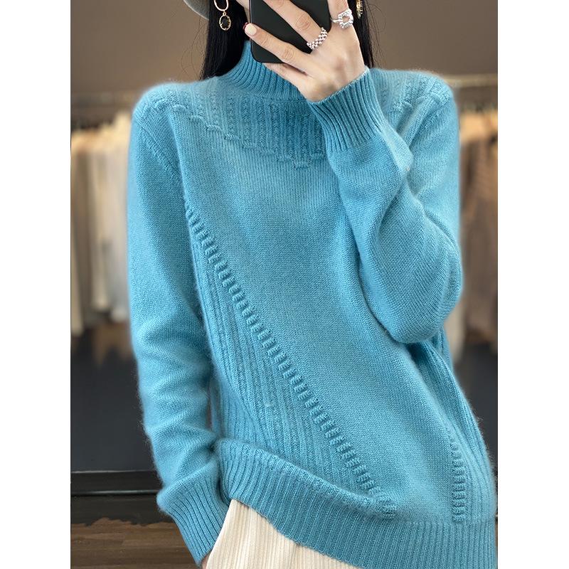 Women's Thickened Short Sweater with Half-High Collar - Cozy Cashmere Blend, Loose Fit, Long Sleeve, Winter Base Layer, Lazy Style.