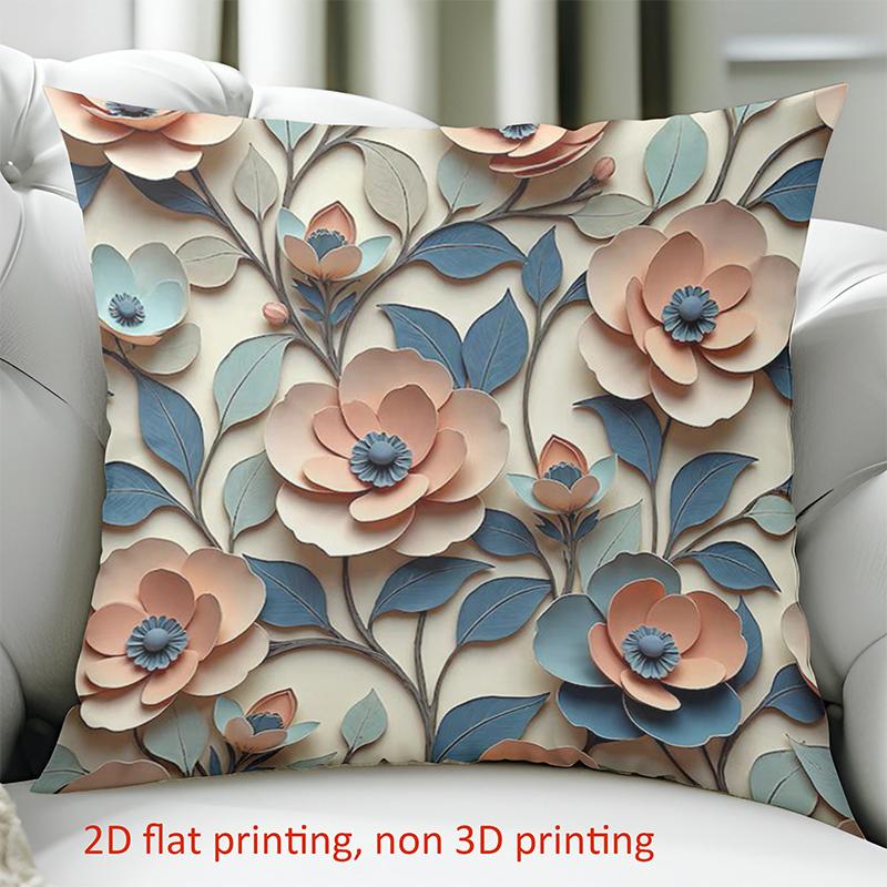 1 Pieces Floral 2D Printed Pillow With Peach And Blue Flowers Polyester pillowcase, sofa decorative cushion cov Headboard Pillow