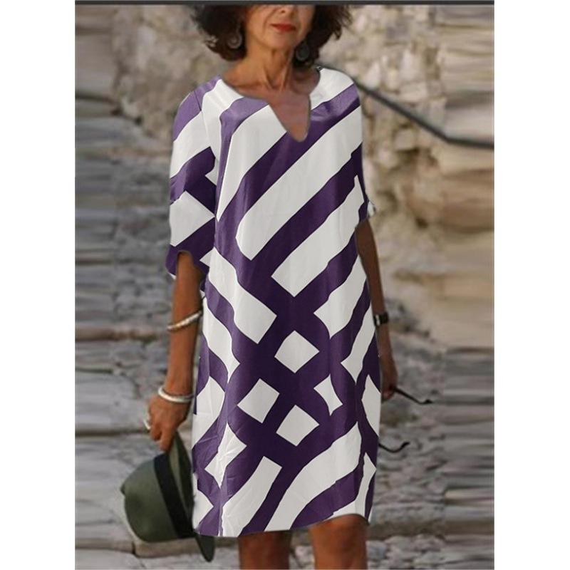 

QICED Fashion Summer Spring Short Sleeve V-Neck Casual Dresses S