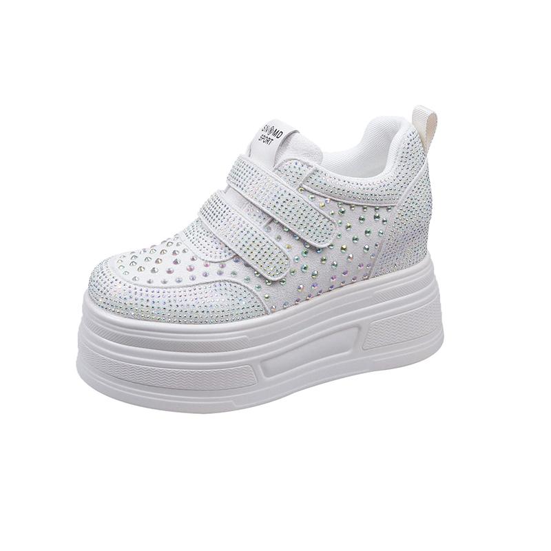 Fashion 10cm Microfiber Platform Heel Wedge Shoes Sneakers Pumps White Platform Crystal Pumps Shoes Women Zapatos De Mujer
