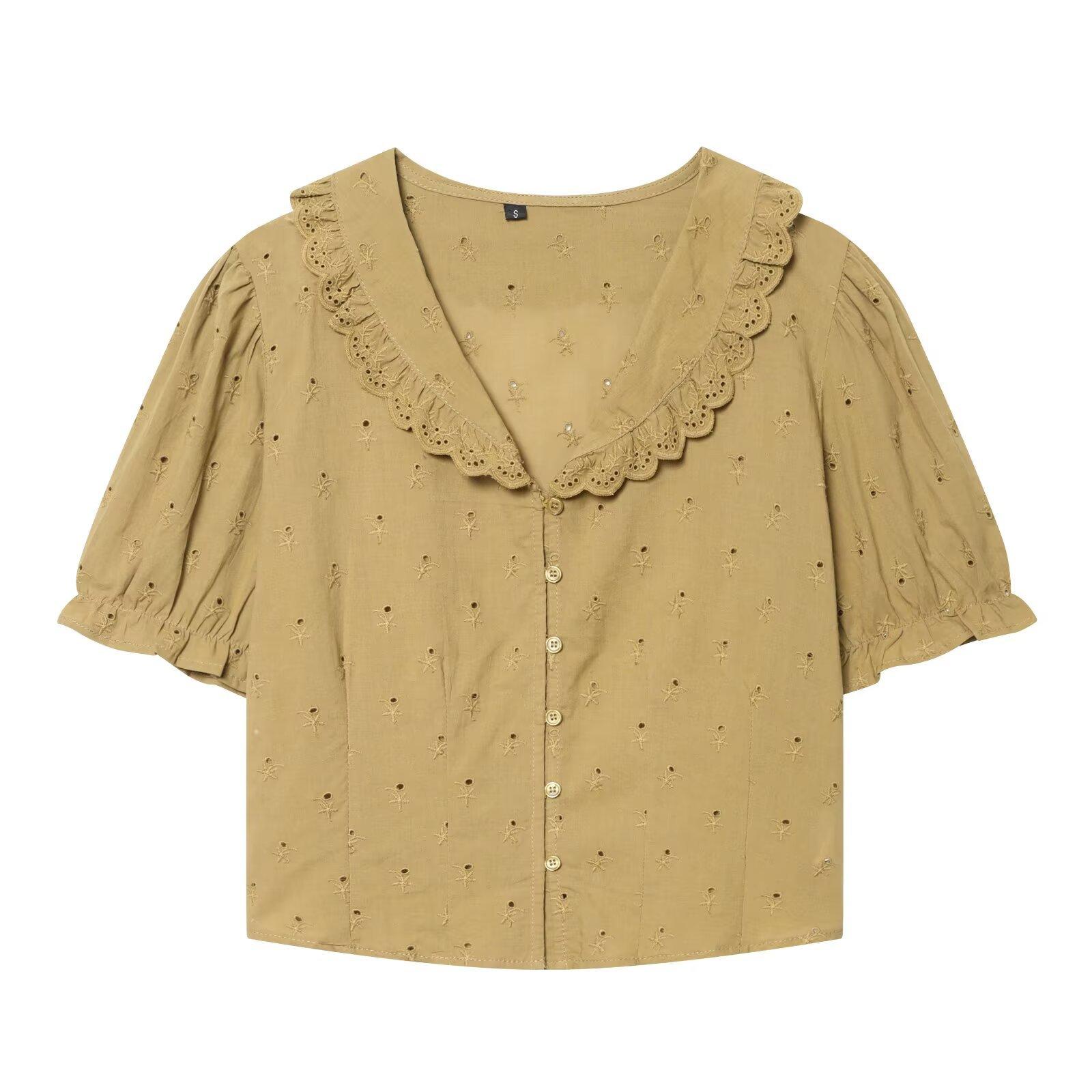 European and American style, new women s clothing, foreign style, fashionable embroidered small round lapel shirt 7200062 XS