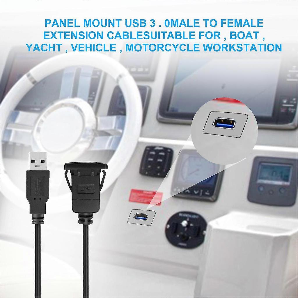1M Socket Cable USB 3.0 Auto Car Mount Male to Female Extension Cord Dashboard Panel Square Audio L