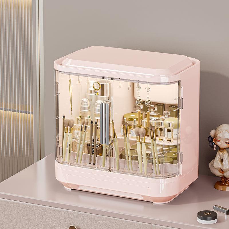 Large Capacity Organizer Box with Mirror Cosmetics Storage Box Bedroom Dressing Table Skincare  Jewelry Drawer Rings Storage Box