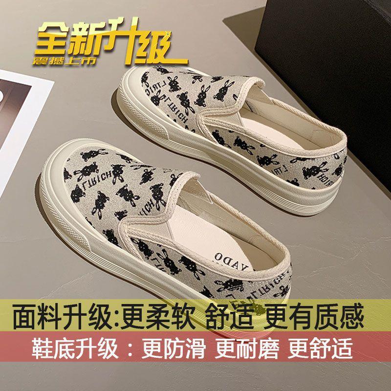 Loafers Cloth Shoes Women's Summer Breathable One-pedal Casual Shallow Mouth Flat-soled Canvas Shoes Women's Lazy Thick Baseplate Shoes