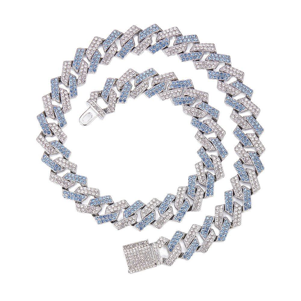 European & American Full Diamond Hip Hop Cuban Link Men's Necklace 15mm with High-End Diamond Pendant
