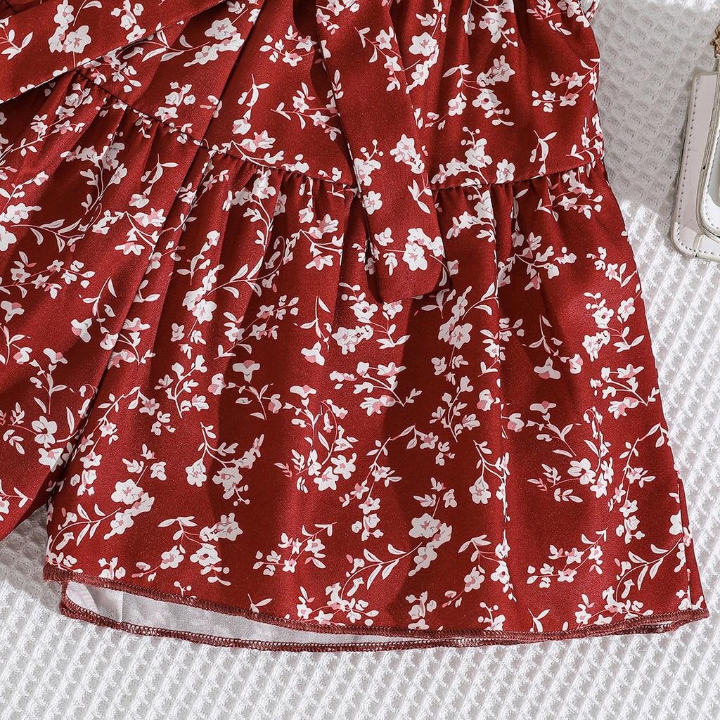 Girls' Fashion Set Summer Children's Halter Lace Sleeveless Short Top Floral Shorts Set