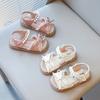 Toddlers Kids Beach Shoes for Girls Princess Bow-knot with Lace Children Pearl Beading Summer 2025 New Sandals Elegant Sweet Hot