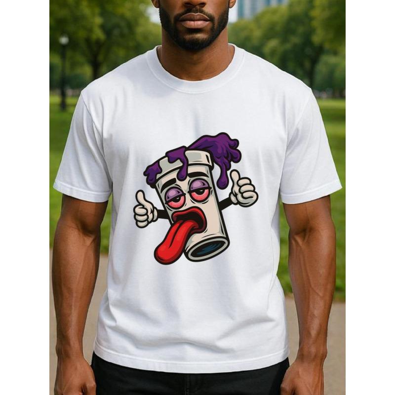 European sizes Weird Core Meme Character, Tongue-Out Cup Men'S Print Short-Sleeved T-Shirt | Regular Fit, Sweat-Absorbing and Quick-Drying