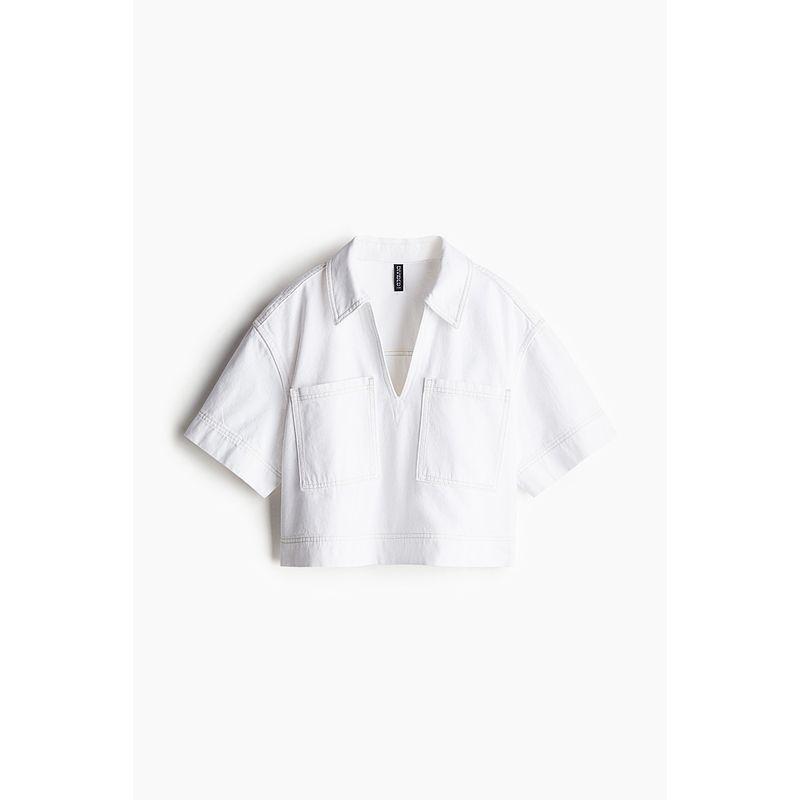 

HM Women s Shirt 2025 Autumn New Arrival Light Light Autumn Wear Lapel Denim Short Shirt 1268147 White 170/104(L)