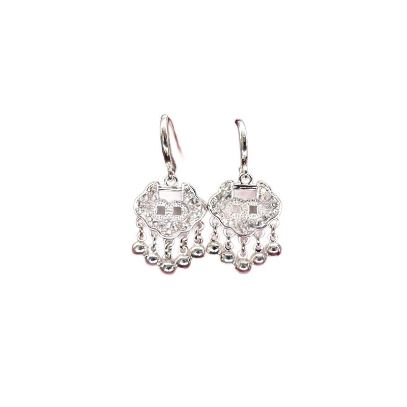 Elegant 999 Sterling Silver Peace Lock Earrings for Women - Light Luxury, Wealth-Attracting, Niche Design with Earring Backs, Perfect Gift
