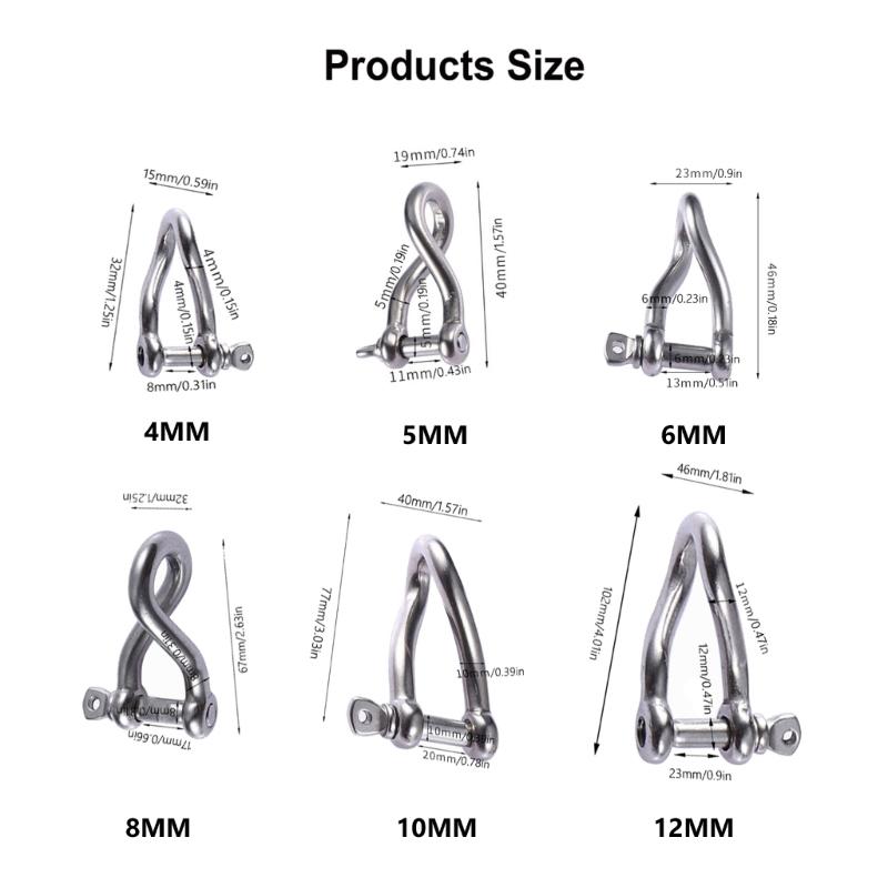 Stainless Steel Screw Pin Twisted Shackle Heavy Duty Shackles Marine Riggings Accessories for Connecting Chain and Rope