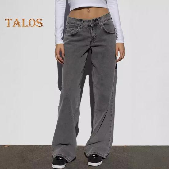 Weite Jeans für Damen, hohe Taille, dehnbare Jeanshose mit Taschen, lässige Jeanshose mit geradem Bein