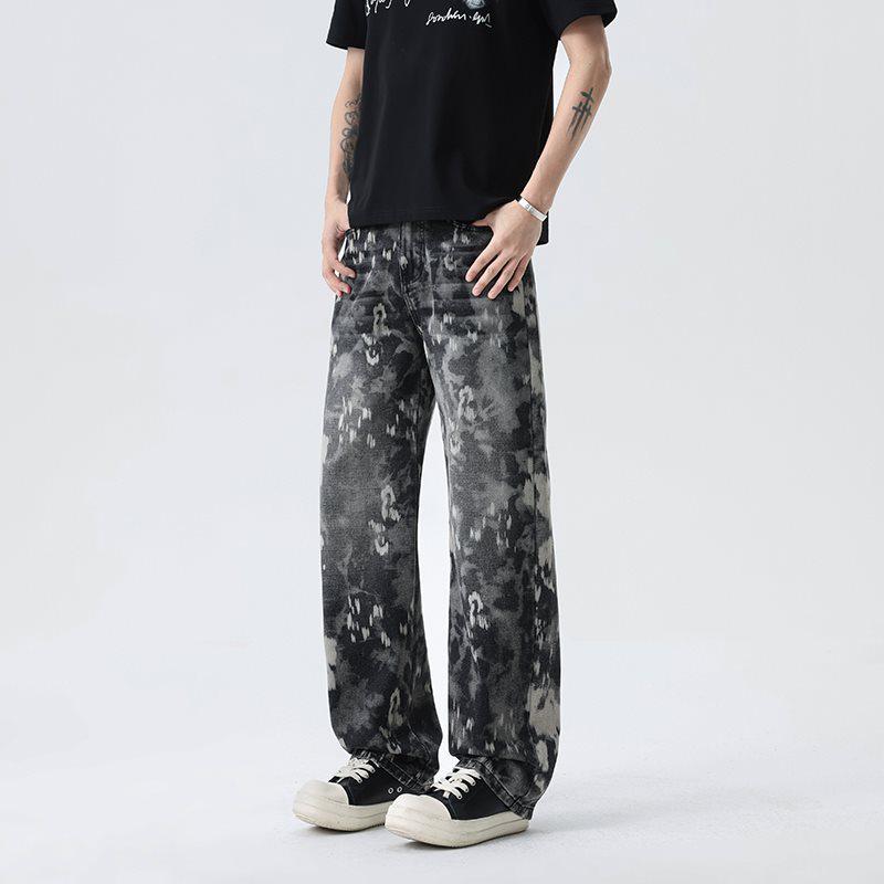 

Trendy Men s High-Quality Tie-Dye Loose Jeans - American Retro High Street Style 2XL чорний/абрикосовий