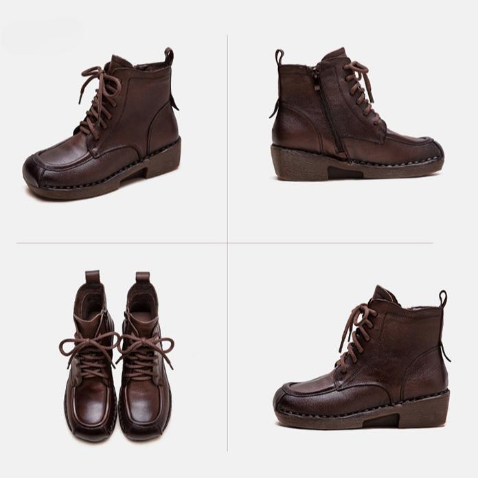 Johnature Universalūs apvalianos nosies šoniniu užtrauktuku retro trumpi aulinukai, paprastas storas kulnas, kasdieniai moteriški batai