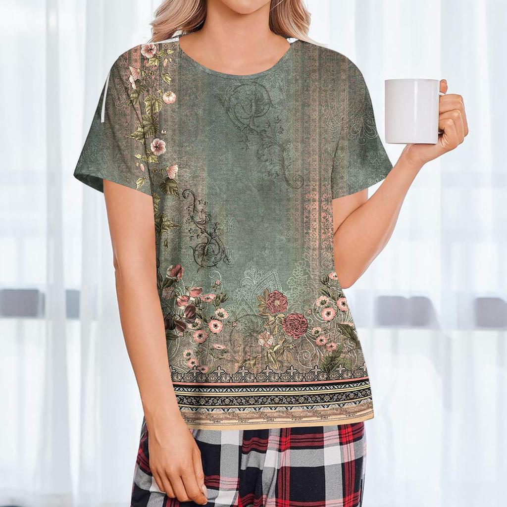 Post Surgery Women Short Sleeve Shirt Floral Print Zipper Shoulder Side Velcro Closure Comfortable Recovery Top for Medical Use