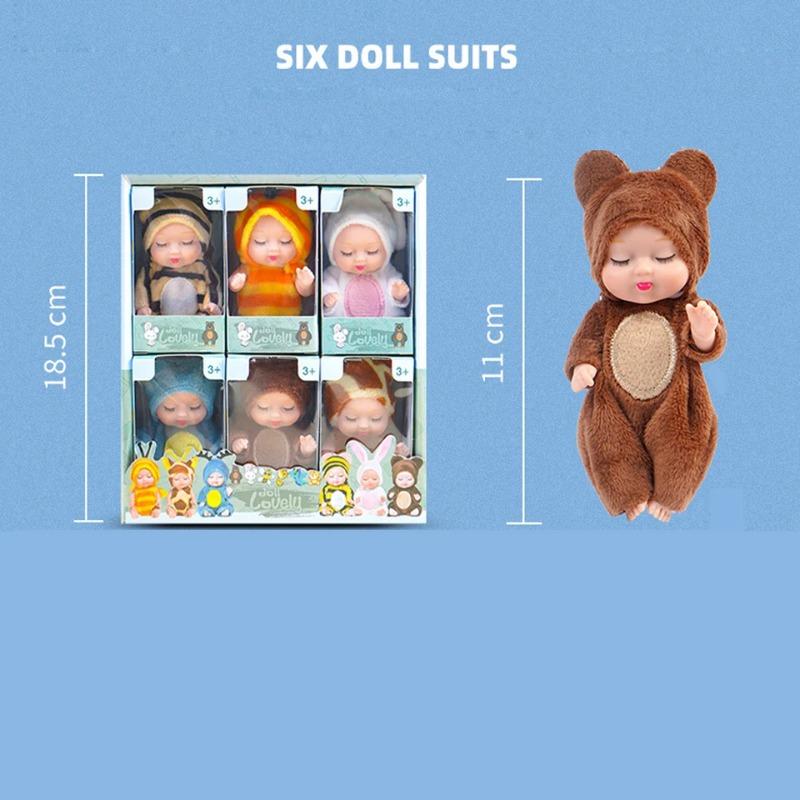 6Pcs Cute Mini Reborn Dolls Toy Set Sleeping Babies with Clothes Accessories Ideal Birthday Gift for Kids Kawaii Princess Dolls