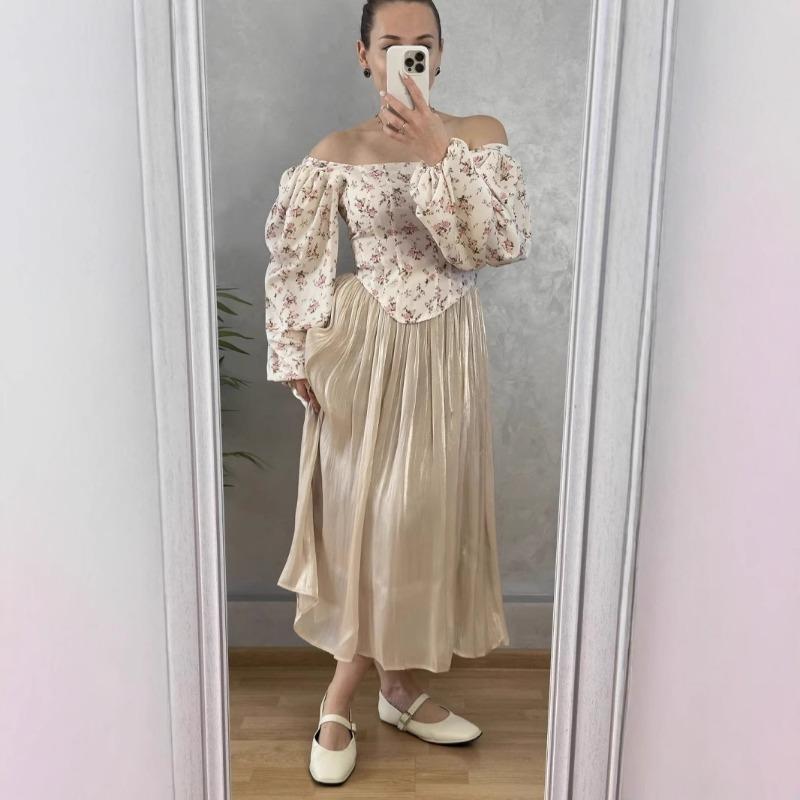 Women's Autumn and Winter Glossy Elegant Pleated Mid-length Half-body Skirt